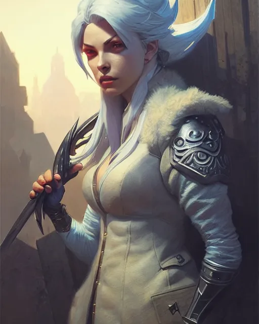 Image similar to ashe from overwatch, character portrait, concept art, intricate details, highly detailed by greg rutkowski, michael whelan and gustave dore