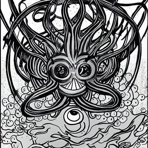 Image similar to shumah - gorath, manga cover, sharp drawing, ink, colored