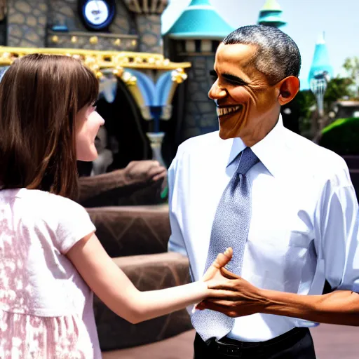 Image similar to obama shaking hands with smiling alien at disneyland