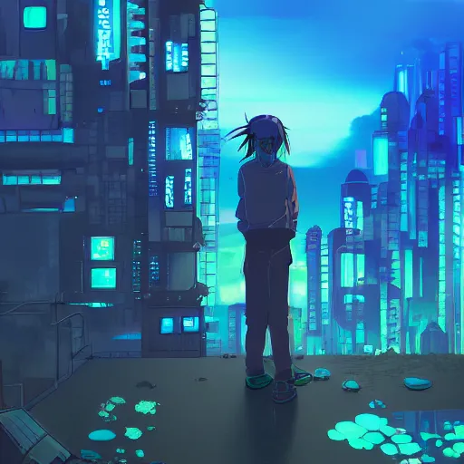 Image similar to cyberpunk laputa, studio ghibli, azure sky, anime background