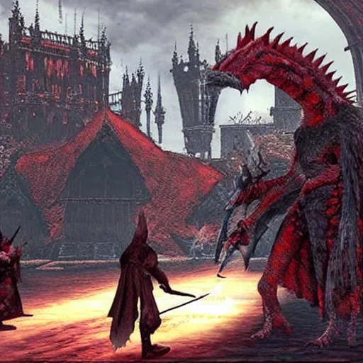 Prompt: “ a still of king dodongo as a bloodborne boss ”