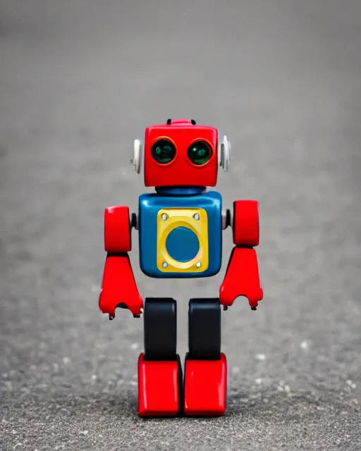 Image similar to high quality presentation photo of a retro toy robot, photography 4k, f1.8 anamorphic, bokeh, 4k, Canon, Nikon