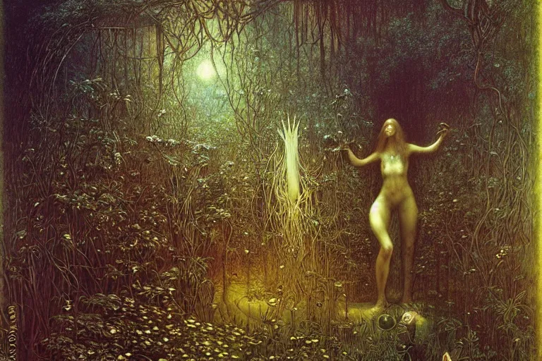 Image similar to enchanted garden by jean delville, luis royo, beksinski, grimshaw