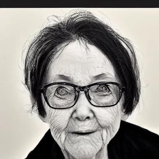 Image similar to A photo of a portrait of a 79 year old lady, black background , trending on Art Station, high detailed, photorealistic