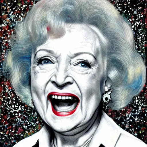 Prompt: betty white in the style of jackson pollock