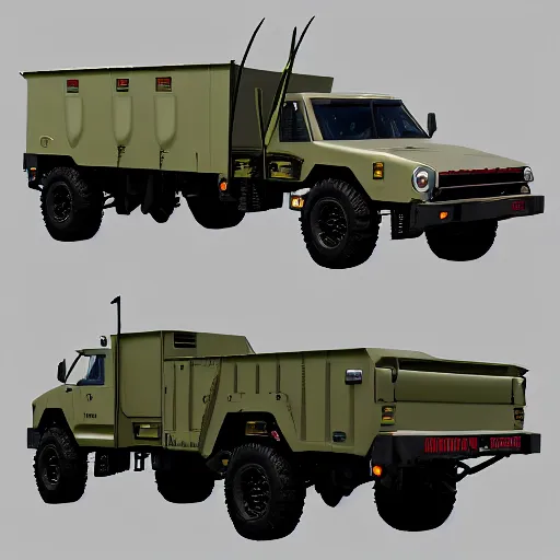 Prompt: himars truck, concept art, 3 d, unreal engine