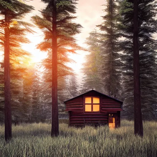 Image similar to a cabin in the woods, octane render