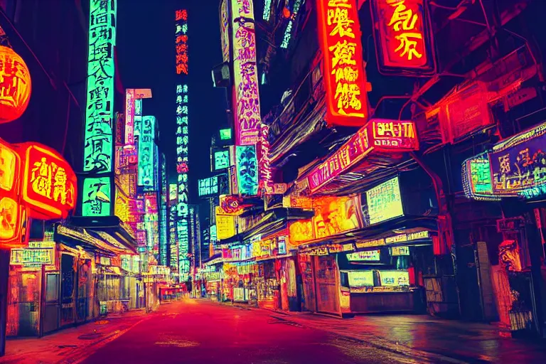 Prompt: street in cyberpunk city night chinese neon