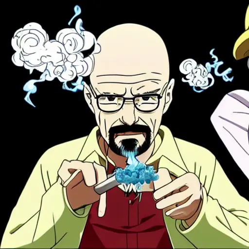 Image similar to walter white smoking a joint with jesse pinkman, in One Piece Anime Series, 4k Resolution.