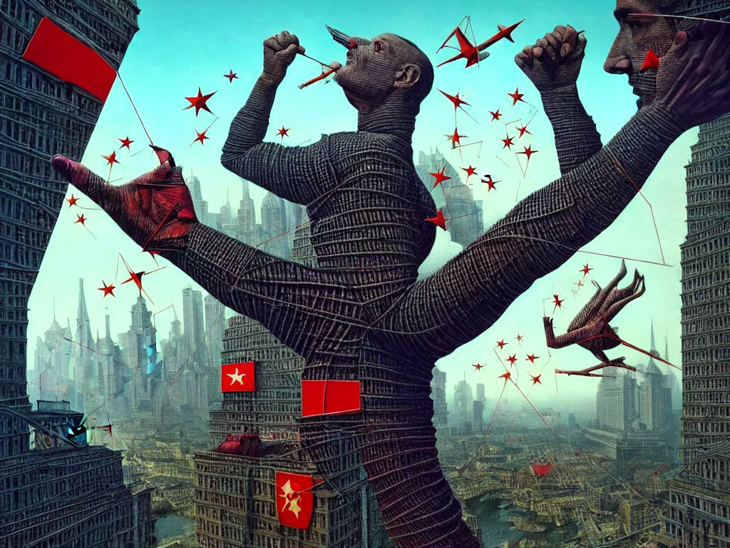 Prompt: highly detailed photo of communism, point of view : up, trending on deviantart, neo surrealism, sharp focus, 4 k, a lot of little details, octane, masterpiece, art by max ernst, art by jim burns