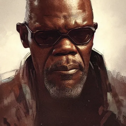 Image similar to portrait of samuel l. Jackson, dramatic lighting, illustration by Greg rutkowski, yoji shinkawa, 4k, digital art, concept art, trending on artstation