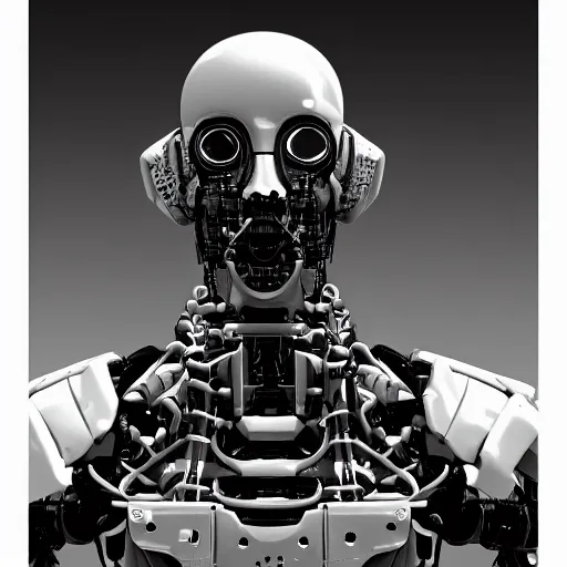 Prompt: black and white death robot, science fiction, 4 k, super high detail