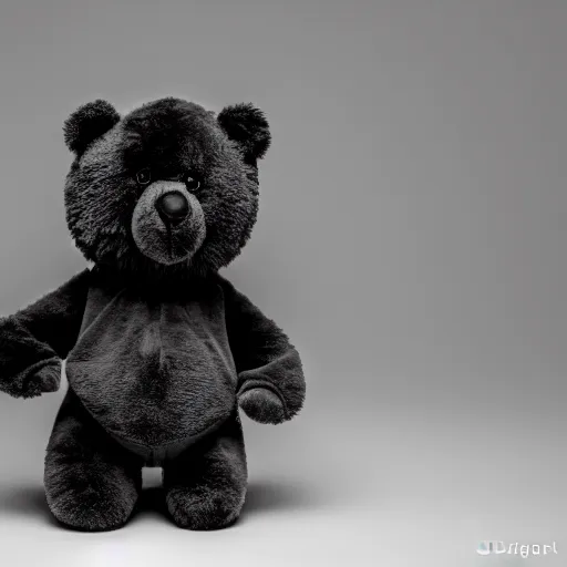 Image similar to a ( chiaroscuro lighting portrait ) of kanye west dressed as teddy bear mascot, black background, portrait by julia margaret cameron, shallow depth of field, 8 0 mm, f 1. 8