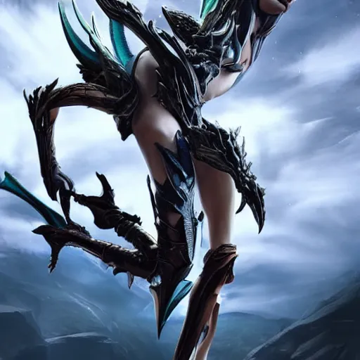 Image similar to high quality bug pov of a beautiful and stunning giant valkyr female warframe, as an anthropomorphic dragon, doing an elegant pose high above you, a giant warframe dragon foot looms over you, about to step on you, unaware of your existence, slick elegant design, sharp claws, detailed shot legs-up, highly detailed art, epic cinematic shot, realistic, professional digital art, high end digital art, furry art, DeviantArt, artstation, Furaffinity, 8k HD render, epic lighting, depth of field