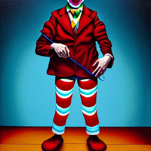 Image similar to a candy - colored clown they call the sandman tiptoes to my room every night. by jeffrey smith, oil on canvas