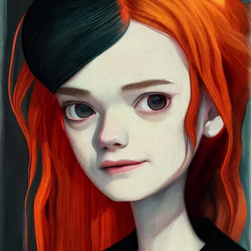 Prompt: Elle Fanning in Coraline picture by Sachin Teng, asymmetrical, dark vibes, Realistic Painting , Organic painting, Matte Painting, geometric shapes, hard edges, graffiti, street art:2 by Sachin Teng:4