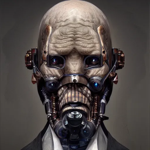 Image similar to Portraif of an old cyborg man, steampunk, artstation, detailed, realistic, digital art