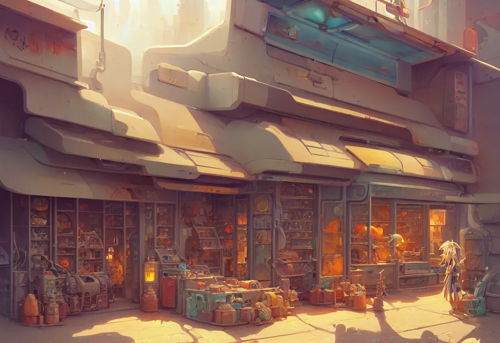 Image similar to a small chubby futuristic shop in the desert surrounded by two metal boxes, intricate oil painting, high detail illustration, sharp high detail, manga and anime 1 9 9 9, official fanart behance hd artstation by jesper ejsing and makoto shinkai, 4 k,