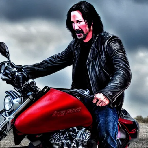 Image similar to Keanu reeves As Ghostrider digital art hyper realistic 4K quality