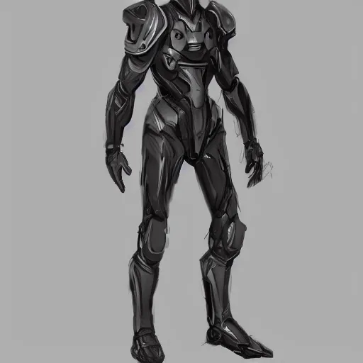 Image similar to concept art, stylized proportions, very long legs, broad shoulders, concept design, sketch, human character, science fiction suit, helmet, trending on artstation