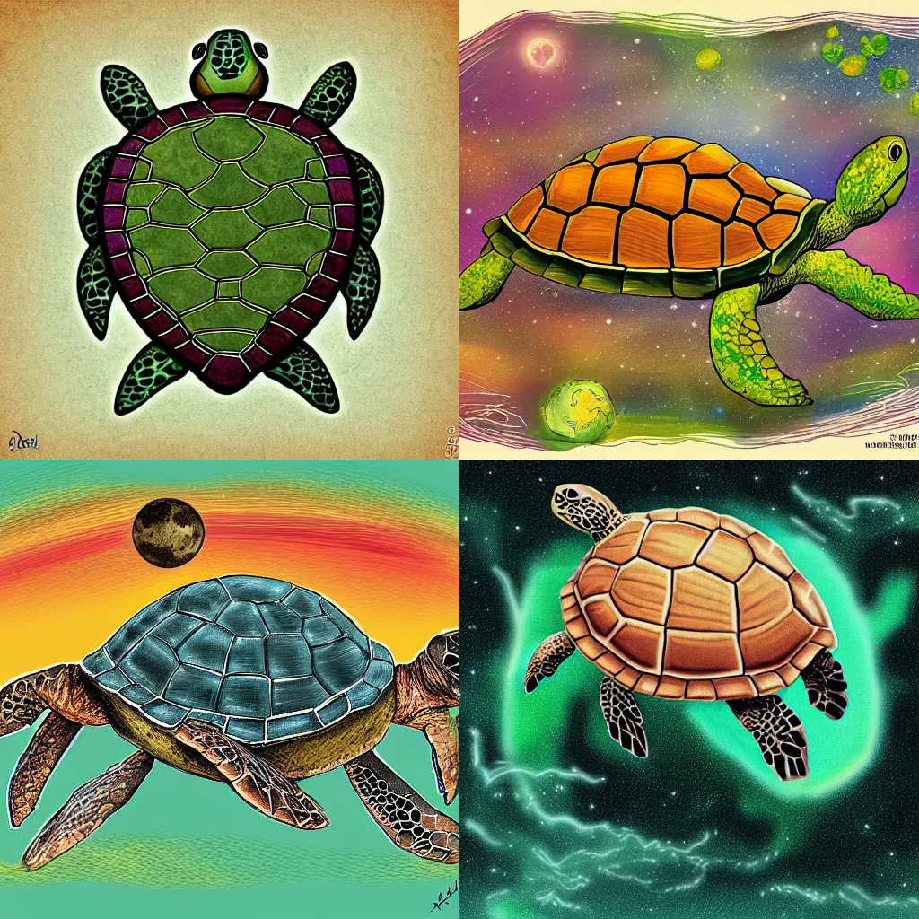 Prompt: great turtle a tuin with earth on its back, discworld, space, digital art