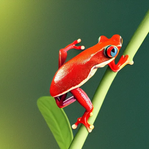 Image similar to a red - eyed tree frog with one eye, 3 d model, high quality, sharp focus, octane render