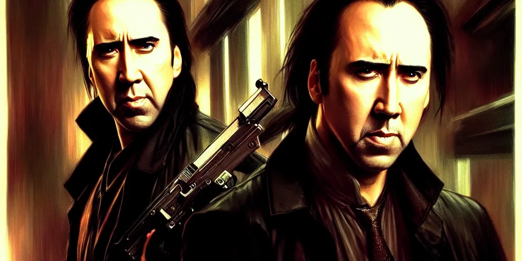 Prompt: nicholas cage as neo, the matrix, cinematic, highly detailed, digital painting, artstation, concept art, matte, sharp focus, illustration, art by artgerm and greg rutkowski and alphonse mucha