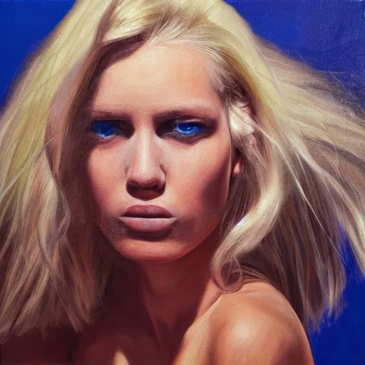 Image similar to portrait of crying blonde fashion model, hyperrealism oil painting