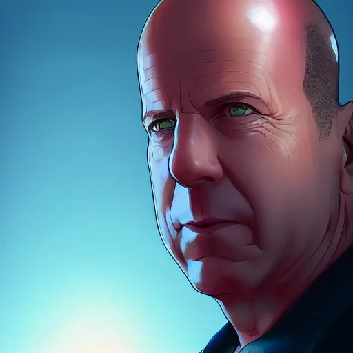Prompt: M. Night Shyamalan as Bruce Willis in Sixth Sense, ambient lighting, 4k, anime key visual, lois van baarle, ilya kuvshinov, rossdraws, artstation