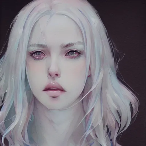 Image similar to white haired girl, heterochromia, artstation, watercolor, highly detailed, portrait, by krenz cushart