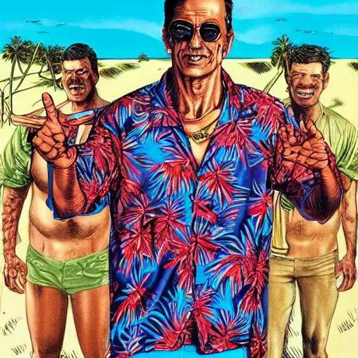 Prompt: the killer wears a hawaiian shirt, art by Glenn Fabry