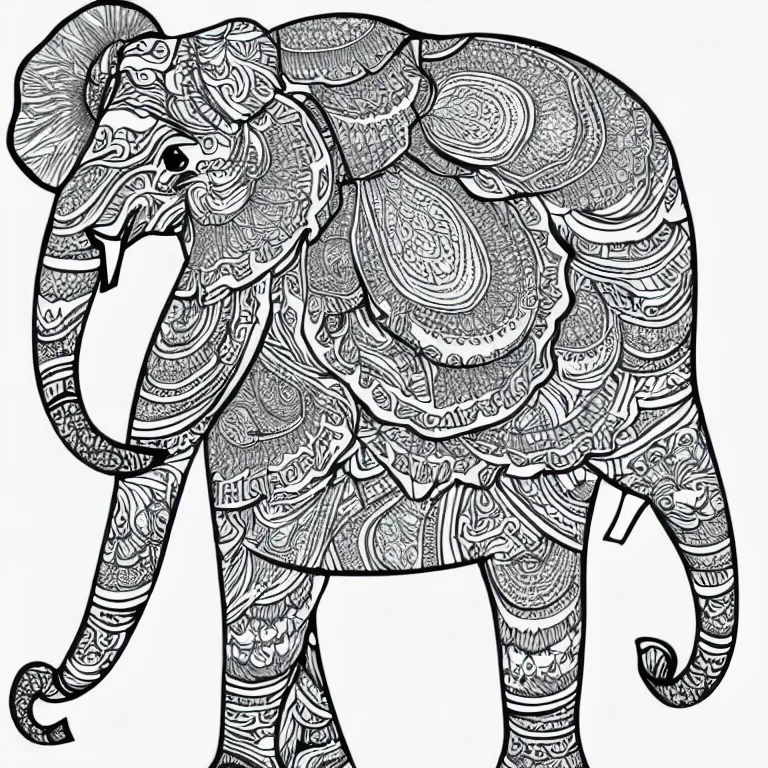 Image similar to elephant ornaments fractal ink drawing line art colouring page vector