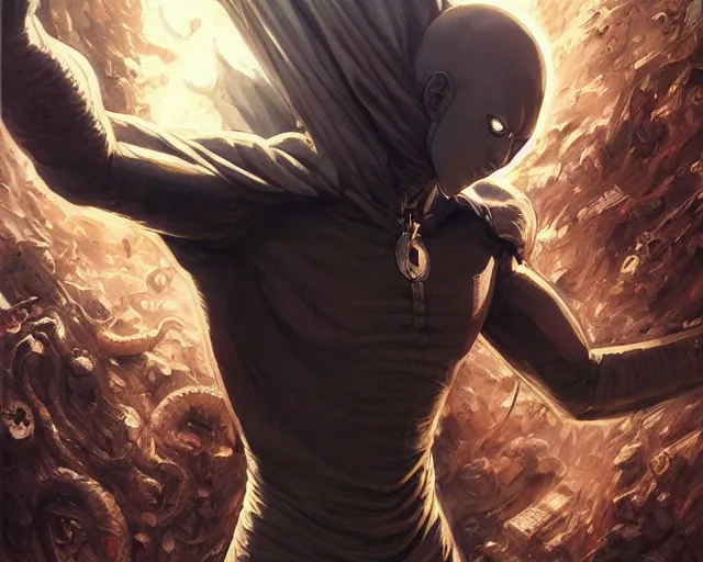 Image similar to one punch man by h. r. giger and greg rutkowski - elden ring