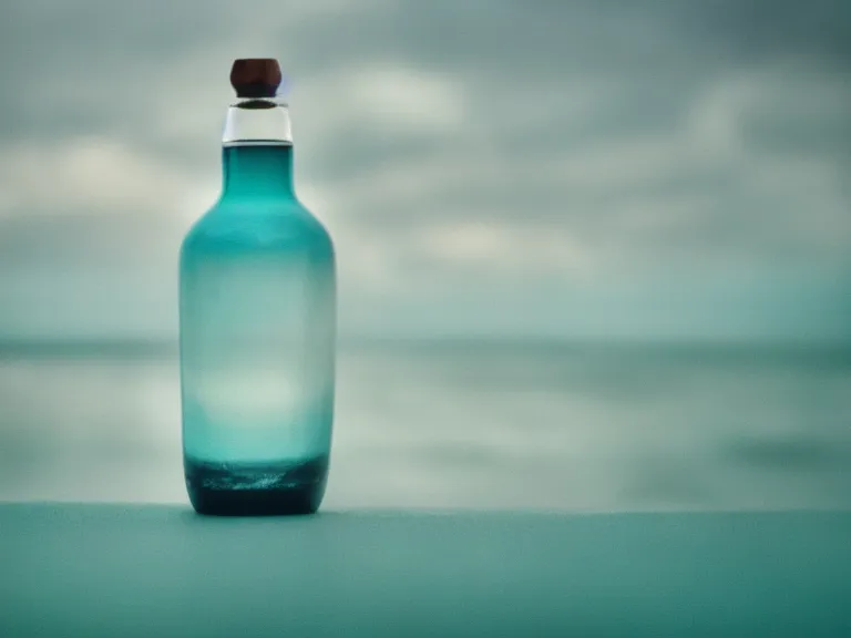Image similar to cinestill 5 0 d photography of perfume emerging from seafoam bottle 3 / 4 style of nicholas fols, 2 0 0 mm, mute dramatic colours, soft blur outdoor stormy sea background, volumetric lighting, hyperdetailed, hyperrealistic