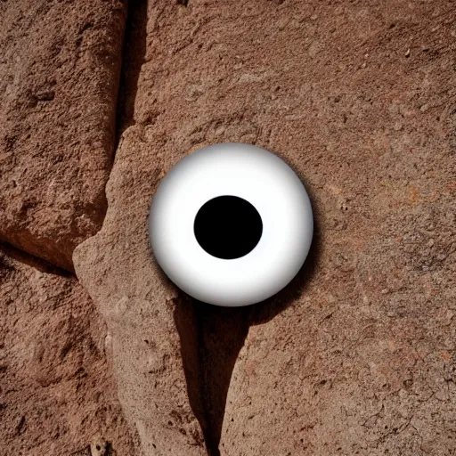 Image similar to a smooth stone that has 2 googly eyes. on a desert cliff with a blurry background.