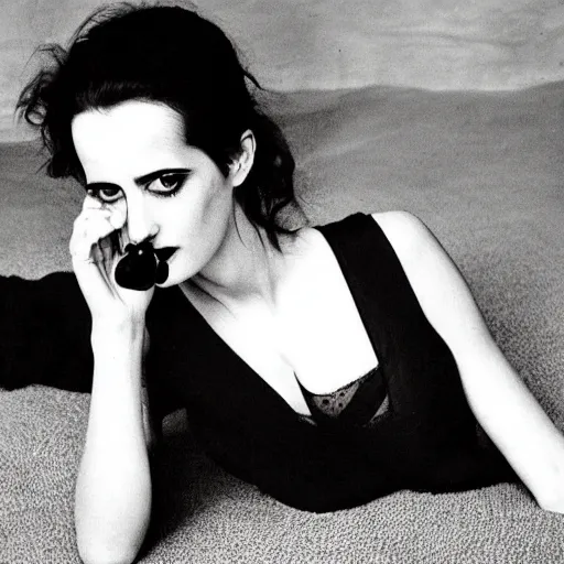 Prompt: eva green by helmut newton, seductive look, beautiful, realistic