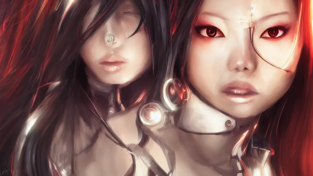Image similar to portrait of a cyborg asian girl wearing an Ikeuchi mask by Artgerm, biomechanical, hyper detailled, trending on artstation