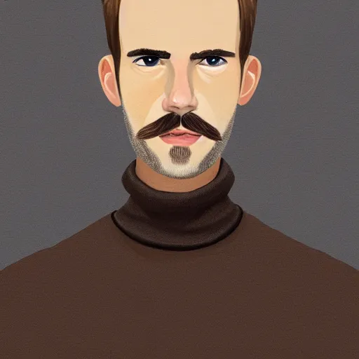 Prompt: gangly man with short blond brown wavy hair, blond brown stubble beard, no mustache, English heritage, grey eyes, middle aged, wearing a turtleneck and jacket, pale skin, narrow face, digital art, painterly, cartoon, cute, 8k, illustration, art by loish, painterly, trending on artstation, medium shot, uncropped