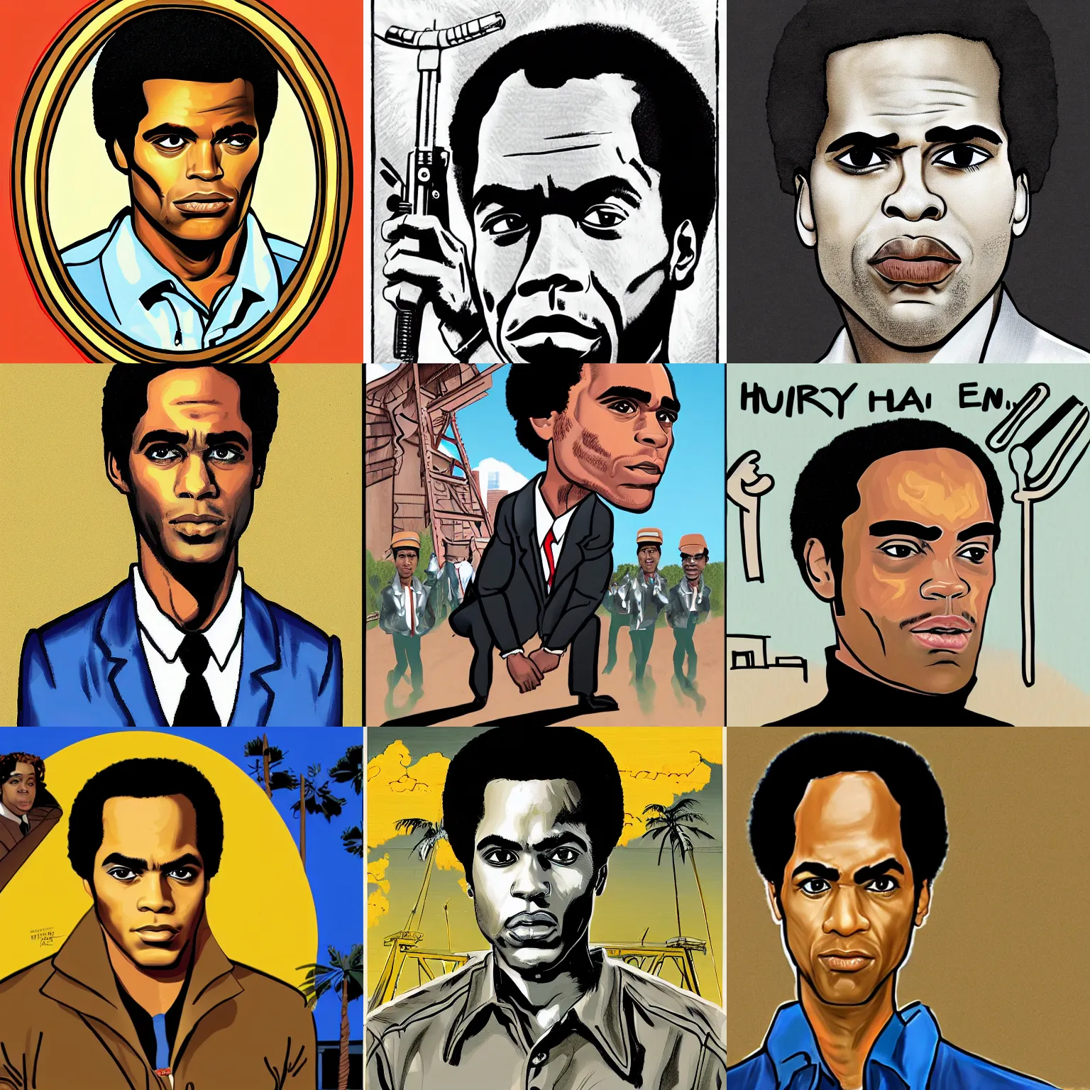 Prompt: Portrait on huey p Newton, painted by Aaron McGruder