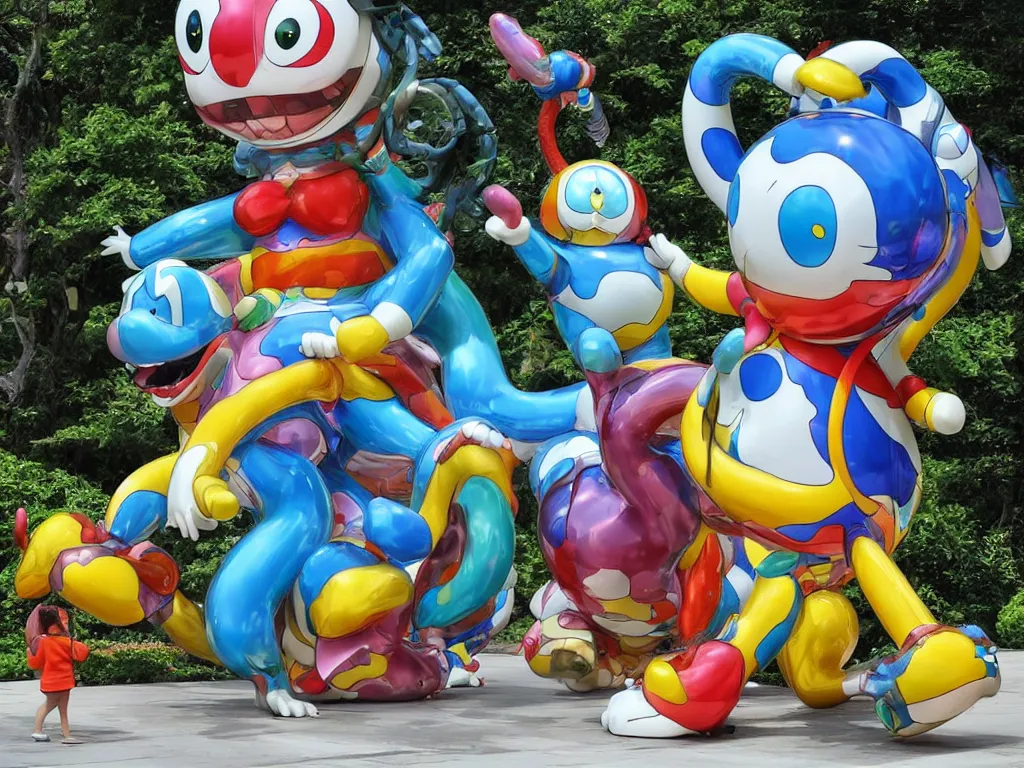 Image similar to Jeff Koon’s Doraemon Dorami Fractal Dragon statue, in the style of Hajime Sorayama and Takashi Murakami