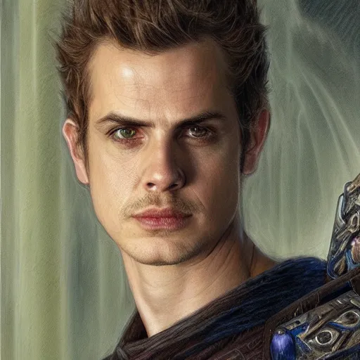 Image similar to Hayden Christensen as a fantasy D&D character, close-up portrait art by Donato Giancola and James Gurney, digital art, trending on artstation