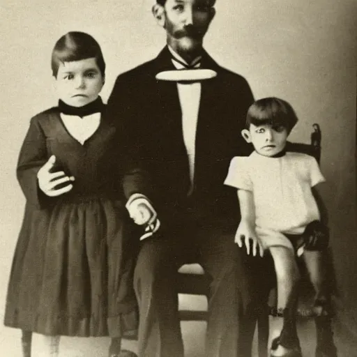 Image similar to old alien family photos, black and white, 1 9 0 0 s