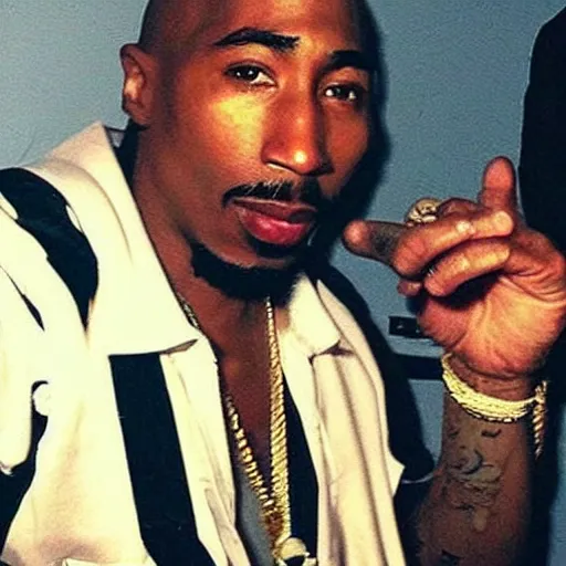 Image similar to photo of 2 pac partying today, he's still alive.