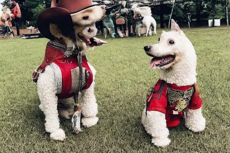 Prompt: a dog wearing cowboy clothes