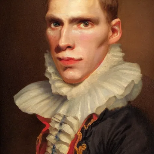 Image similar to An 18th century oil painting of Jerma985, portrait of Jerma985, grainy, realistic, very realistic, hyperrealistic, highly detailed, very detailed, extremely detailed, very neat, very epic, very cool, detailed, trending on artstation