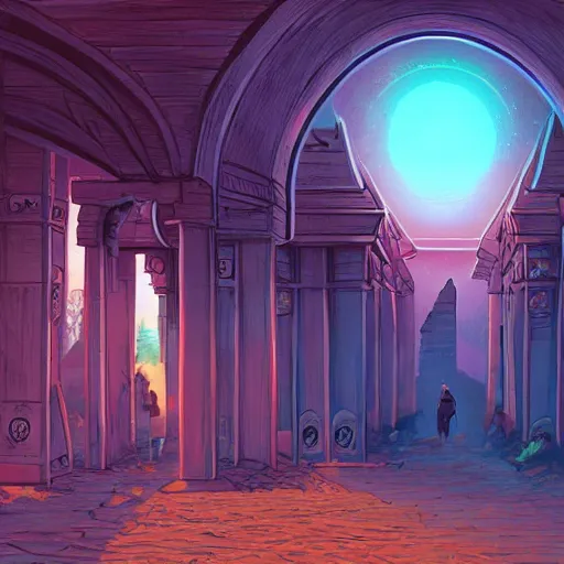 Image similar to ancient argentinian structures, retrowave epic art, trending on art station