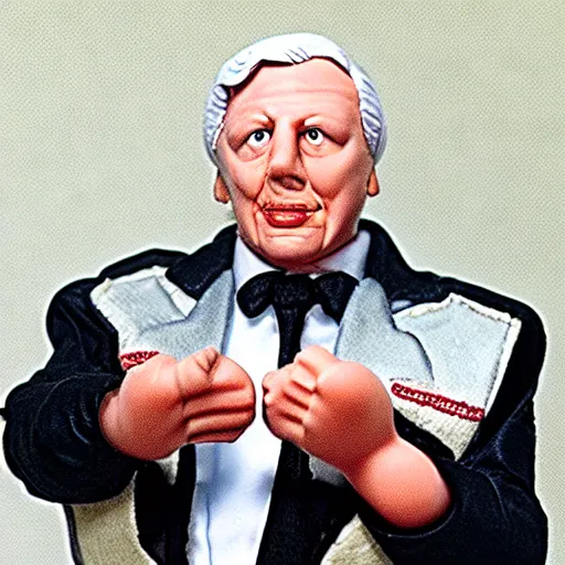 Image similar to sir david attenborough as a 1 9 8 0 s wrestling action figure