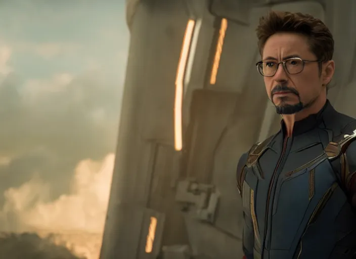 Image similar to film still of Joseph Gordon-Leavitt! as Tony Stark in Avengers Infinity War, 4k