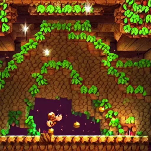 Image similar to Donkey Kong in a beautiful cave, with crystals on the walls.