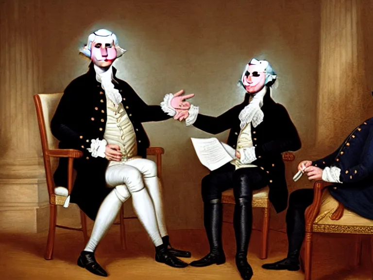 Image similar to George Washington being interviewed by Conan O’Brian; Late Night with Conan O’Brian